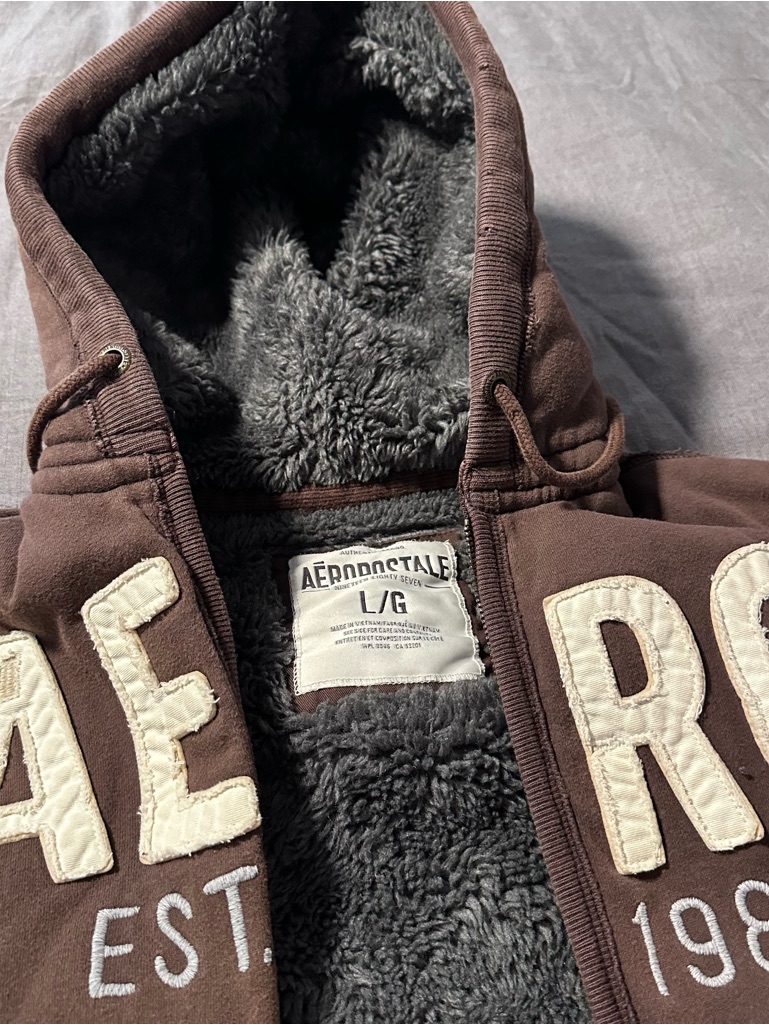 Aeropostale Brown Hooded Puffer Jacket With Gray Faux-Fur Lining